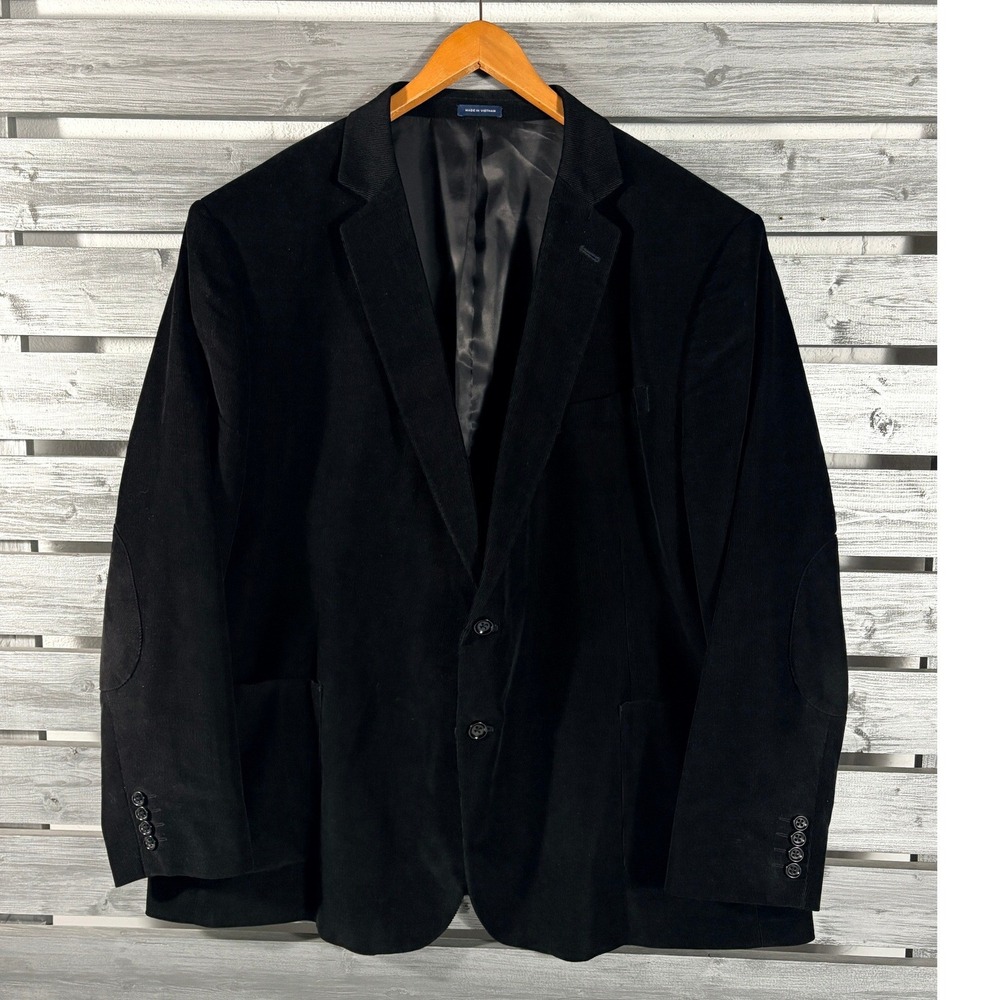 Stafford Signature Mens 54R Black Corduroy Blazer Classic Fit Elbow Patch Jacket